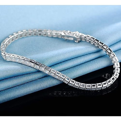 MDFUN 18K White Gold Plated Tennis Bracelet Stud Earrings Jewelry Set for Women and Men - style: 3 Pcs - Necklace/Bracelet/Earrings