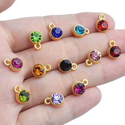 Aylifu Crystal Birthstone Charms, 48pcs DIY Round Beads Pendant with Rings Handmade Crystal Charm for Necklace Bracelet Earring Jewelry Making, 10x7mm, 12 Colors