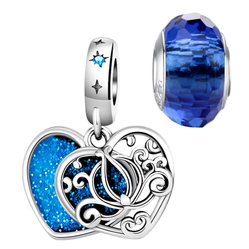LNQOBU 925 Sterling Silver Charms for Bracelets Necklaces,5A Cubic Zirconias Evil Eye Dangle Beads Charms Jewelry Gift for Women (With one Spacer Beads Charms) - style: Blue Dreams and Wishes