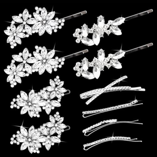 10 PCS Rhinestone Hair Clips Elegant Wedding Bridal Silver Bobby Pins Crystal Fancy Hair Accessories for Women (Classic) - color: Classic