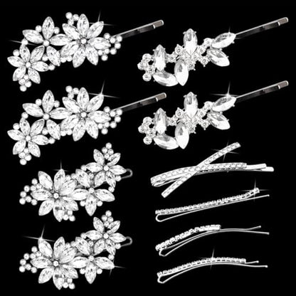 10 PCS Rhinestone Hair Clips Elegant Wedding Bridal Silver Bobby Pins Crystal Fancy Hair Accessories for Women (Classic) - color: Classic