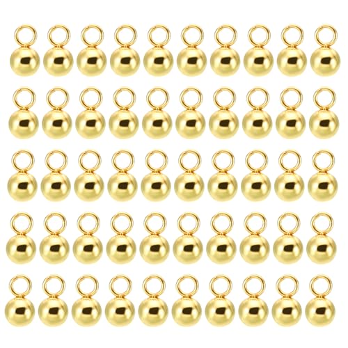 PATIKIL 50pcs Steel Bead Charm, Stainless Steel Ball Bracelet Charm Pendants Metal Round Beads Small Bulk for Jewelry Making - color: Gold Tone, size: 4mm