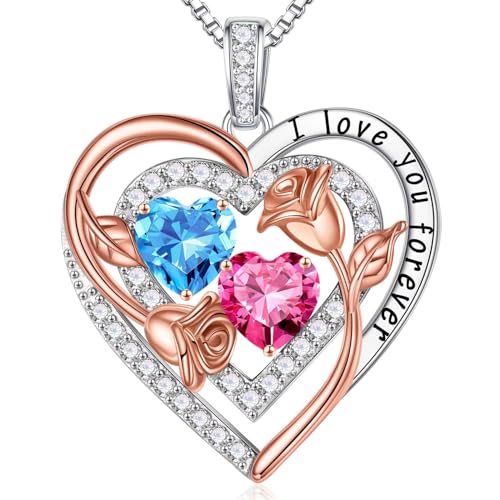 Iefil Birthstone Necklace for Women - Sterling Silver Birthstone Necklace, Anniversary Birthday Gifts for Wife Girlfriend Mom - color: 03-10-Mar-Oct Birthstone