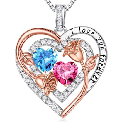 Iefil Birthstone Necklace for Women - Sterling Silver Birthstone Necklace, Anniversary Birthday Gifts for Wife Girlfriend Mom - color: 03-10-Mar-Oct Birthstone