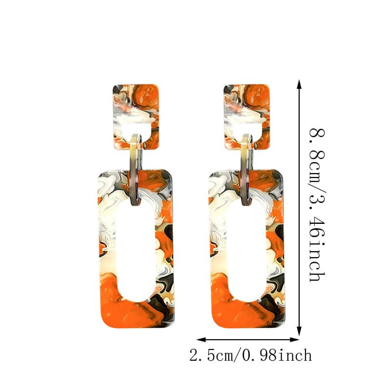 Boho Lightweight Retro Simple Acrylic Splicing Rectangle Earrings for Women Creative Exaggerated Statement Dangle Drop Earrings Jewelry - color: Orange Color Acrylic Rectangle Earrings
