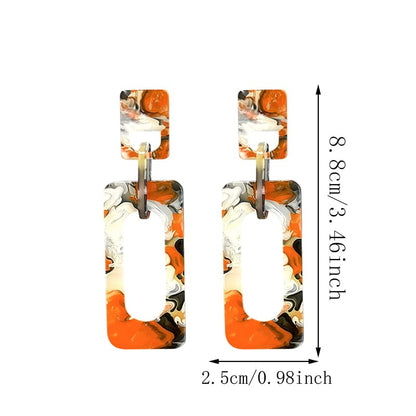 Boho Lightweight Retro Simple Acrylic Splicing Rectangle Earrings for Women Creative Exaggerated Statement Dangle Drop Earrings Jewelry - color: Orange Color Acrylic Rectangle Earrings