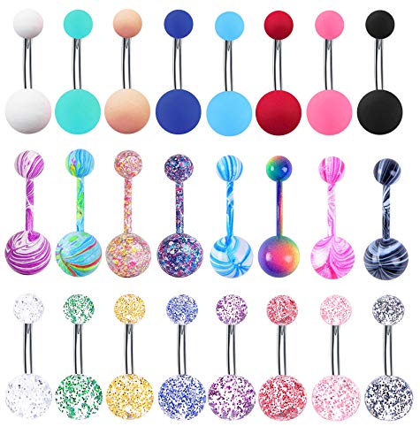24-50Pcs 14G Stainless Steel Belly Button Rings for Women CZ Screw Navel Bars Body Piercing Jewelry - color: Stainless Steel