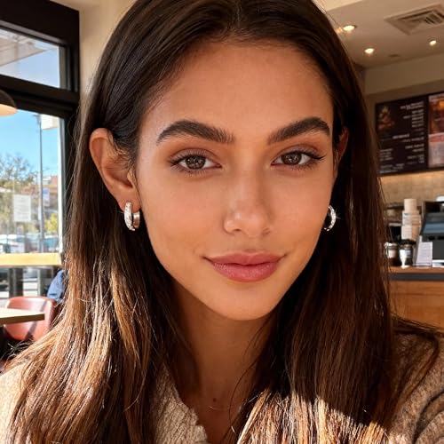Silver Hoop Earrings, Small Chunky Silver Shiny Cubic Zirconia Twisted Hoop Earrings for Women Trendy Hypoallergenic Lightweight Thick Wave Huggie Earing Jewelry for Women Gifts in Box - color: Sliver