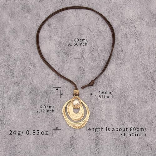 GelConnie Leather Necklace for Women Round Wooden Pendant Long Leather Choker Vintage Sweater Necklace Gold Chunky Boho Necklaces for Women - style: Crystal Gold Necklace