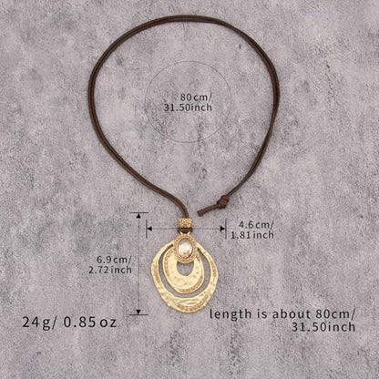 GelConnie Leather Necklace for Women Round Wooden Pendant Long Leather Choker Vintage Sweater Necklace Gold Chunky Boho Necklaces for Women - style: Crystal Gold Necklace