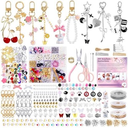 Wurosi 945PCS Bag Charm Kit Gold & Silver,Bag Charm Craft Supplies | Charms Lip Gloss Keychain Making Kit,Perfect DIY Jewelry Crafts Party, or Family Activity & Gift for Adults - color: 945 Pcs Gold+Silver Keychain Kit