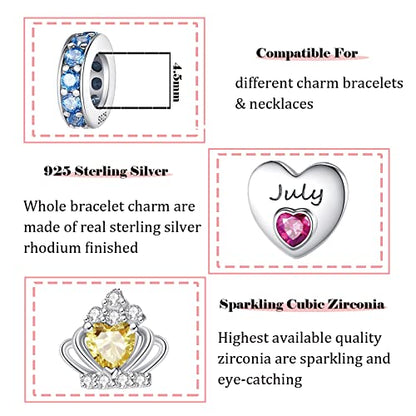 Birthstone Charms for Charms Bracelet: 925 Sterling Silver Heart Dangle Charms for Bracelets and Necklaces, Birthday Mother's Day Christmas Gifts For Women. - color: June