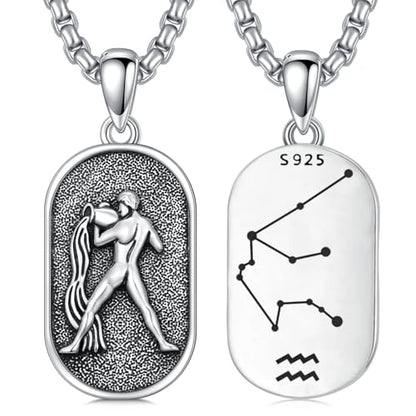 SIMONLY Zodiac Necklace 925 Sterling Silver Constellation Necklace Zodiac Sign Necklaces Horoscope Jewelry Christmas Birthday Astrology Gifts for Women Men Unisex - style: Aquarius