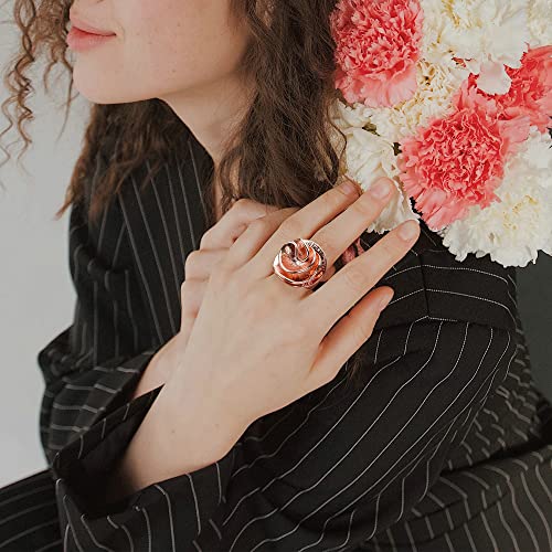 Mytys Cocktail Rings for Women Fashion 18K Gold Plated & Silver Flower Statement Ring Wedding Engagement Party Jewelry Gift - color: Rose Gold
