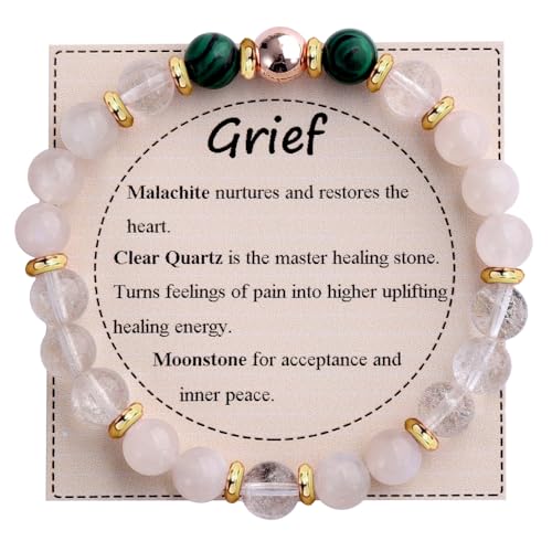 KSQS Healing Stone Bead Bracelet for Women, Natural Gemstones Balance Protection Bracelet, Spiritual Crystal Beads Bracelet Anxiety Relief with Meaning Card - color: Grief