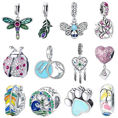 12pcs Mixed Silver Plated Colorful Enamel Alloy Beads Dangle Charms Fits for European Snake Chain Bracelet Necklace DIY Jewelry Making Supplies - color: Enamel Bracelets Beads