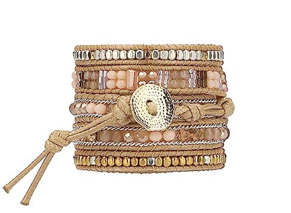 Bracelet for Women – Handmade Vegan Boho Natural Stone Layered Bracelet, Thailand Bohemian Stackable Beaded Wrap Bracelets, Summer Hippie Bracelet Stack, Fashion Jewelry Gifts - color: A21-Sand