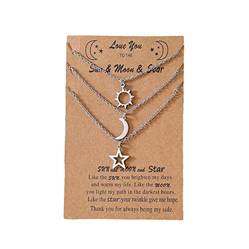 COLORFUL BLING Stainless Steel Sun and Moon Star Necklace 3 Best Friend Friendship Sister Set for Women Mom Daughter BFF Jewelry Gifts - color: yellow big