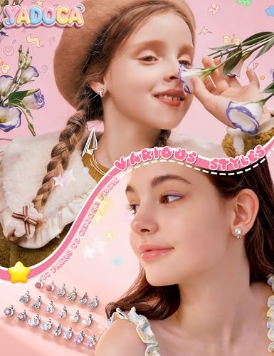 YADOCA 10 Pairs Kids Clip on Earrings for Girls Women Non Pierced | Cute Toddlers Teen Girls Clip-on Earrings Butterfly Flower Pearl CZ Heart Star Earrings Multicolored Earrings Set