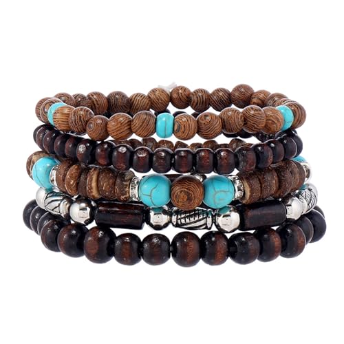 Wood Bead Necklace Africa Wooden Chain Statement Unisex Chunky Necklaces - color: 5 Wooden bracelet-blue