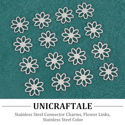 UNICRAFTALE 30Pcs Stainless Steel Connector Charms Flower Linking Pendants Metal Hollow Charm Bracelet Connector Charm Small Flower charm for Earring Necklace Jewelry Making