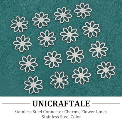 UNICRAFTALE 30Pcs Stainless Steel Connector Charms Flower Linking Pendants Metal Hollow Charm Bracelet Connector Charm Small Flower charm for Earring Necklace Jewelry Making