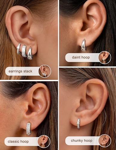 ORAZIO Small Gold Hoop Earrings for Women Hypoallergenic 14K Gold Plated Chunky Huggie Earring Sets for Multiple Piercing Dainty Earing Stacks Set Cute Silver Cartilage Jewelry Trendy Gifts - style: Silver Plated-Classic