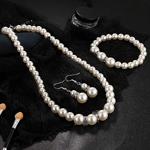 CSIYANJRY99 Pearl Necklace and Earring Set Faux Pearl Jewelry Sets for Women Imitation Beaded Pearl Necklace Bracelet Stud Earrings for Women - color: Pearl Jewelry Sets