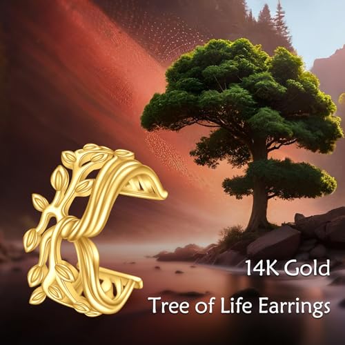 KECHO 14K Gold Ear Cuff Earrings Hypoallergenic Non Piercing Cartilage Earring Jewelry Gifts for Women - style: Tree of Life
