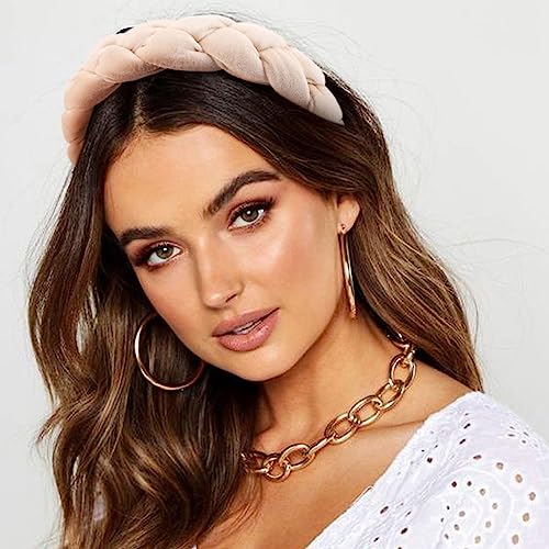 DRESHOW Braided Headbands for Women Velvet Hair Hoop Elastic Criss Cross Hair Bands Accessories - color: 01 Pc Velvet Braided: Beige