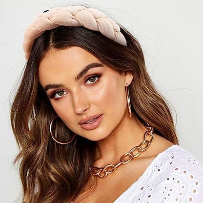 DRESHOW Braided Headbands for Women Velvet Hair Hoop Elastic Criss Cross Hair Bands Accessories - color: 01 Pc Velvet Braided: Beige