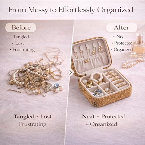 Vibrant Mandala Cork Jewelry Case – Small Square Zip Organizer for Women – Stylish Gift for Travel and Vanity (Floral) - style: Floral Fantasy