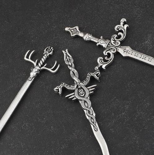3PCS Sword Hair Pins for Women, Metal Hair Sticks Set, Fantasy Hair Accessories, Medieval Renaissance Hair Pin Set, Gothic Decorative Hair Sticks for Bun Updo Long Thick Hair