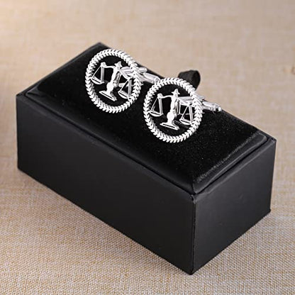 TINGKU Attorney Lawyer Cufflinks and Tie Clip for Men Gifts Scales of Justice Cuff links Tie Clasp Father in Law Enforcement Suit Shirt Jewelry - style: Cufflinks Silver