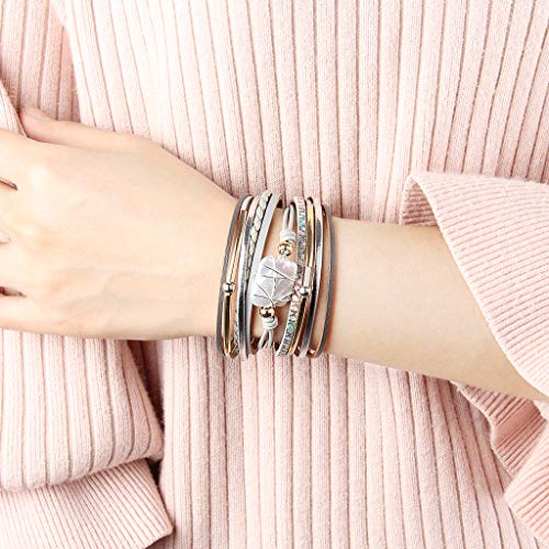 GelConnie Leather Cuff Bracelet Baroque Pearl Wrap Bracelet Gorgeous Gold Tube Bangle Boho Bracelet Bohemian Wristband Jewelry Gift for Women Wife - color: Women Leather Bracelet -Grey