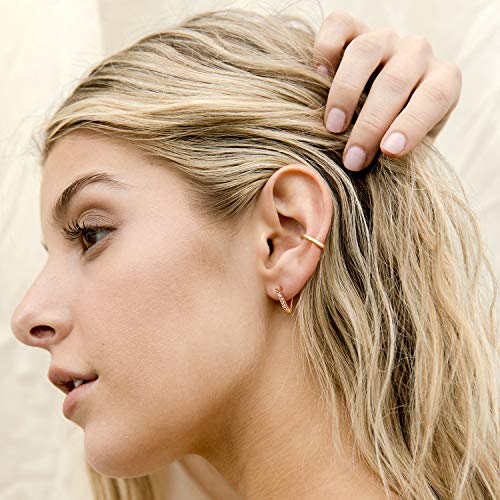 PAVOI 14K Gold Plated 925 Sterling Silver Round Huggie Ear Cuff Earrings for Women | Clip On Cartilage Cuff Earrings - style: Plain