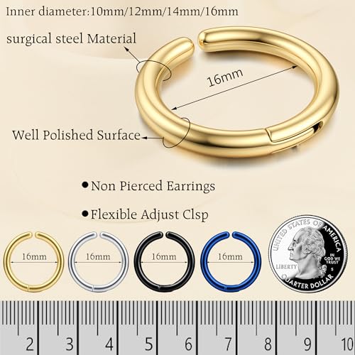YADOCA 8 Pieces Clip On Earrings For Men Women Non-Piercing Fake Earrings Stainless Steel Clip On Hoop Earring Cool Earrings Ear Clips Set for Gifts - style: Multi-color: 16mm
