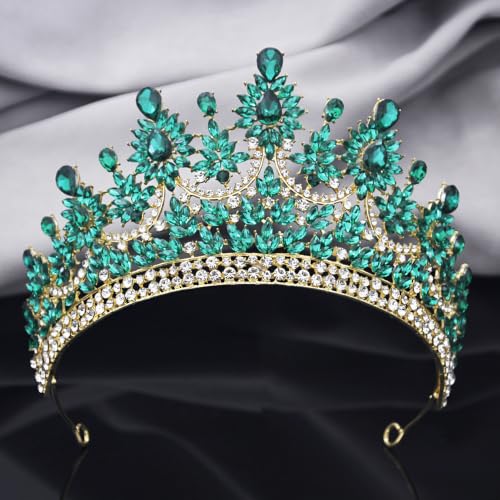 Crowns and Tiaras Jewelry Set for Women.Wedding (Gold Green) | Wedding Crown, Necklace Earrings, Princess Queen Birthday Party, Pageant Bridal, Costume Accessories - color: Gold Green