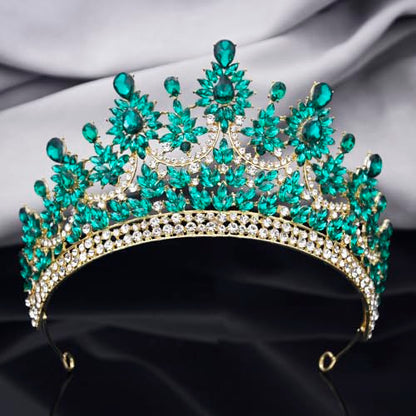 Crowns and Tiaras Jewelry Set for Women.Wedding (Gold Green) | Wedding Crown, Necklace Earrings, Princess Queen Birthday Party, Pageant Bridal, Costume Accessories - color: Gold Green