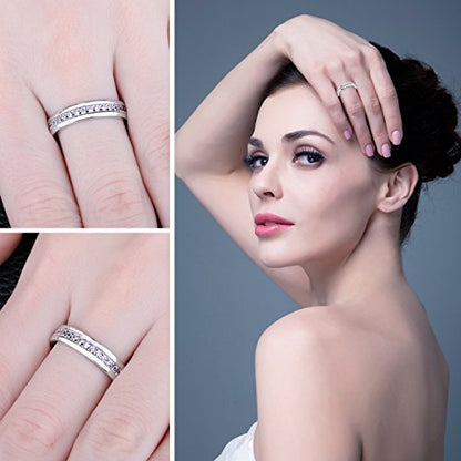 JewelryPalace Cubic Zirconia Eternity Wedding Bands For Women, 14K Yellow Rose Gold Plated 925 Sterling Silver Anniversary Promise Rings for Her, CZ Simulated Diamond Wedding Ring Jewelry Channel Set - color: 1-Sterling Silver