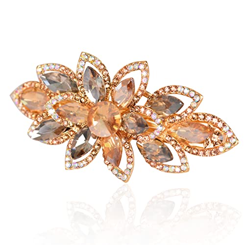 Floral Rhinestone Hairpin Luxury Crystal Flower Hair Barrette Clip (Champagne) - color: Champagne