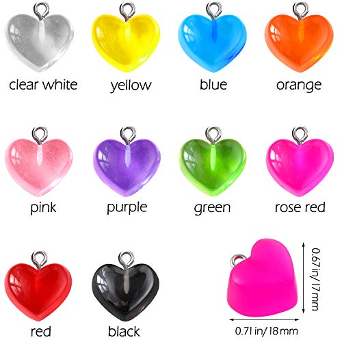 Hicarer 50 Pcs Heart Charms Pendant Colorful Love Heart Candy Keychains Charm Necklace Earring Pendant for DIY Jewelry Crafts Supplies