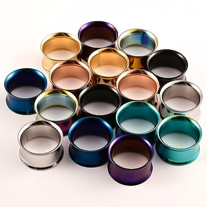 DOEARKO Set of 16 pcs Large Double Flare Ear Gauges 316L Stainless Steel Hypoallergenic Ear Plugs Tunnels Gauges for Ears Expander Body Jewelry - size: 22mm(7/8")