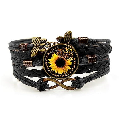 Boho Sunflower Gifts Sunflower Leather Bohemian Bracelet Birthday Gifts for Women Teens Granddaughter Wife Daughter Mom Friendship Bracelets for Her - color: Sunflower