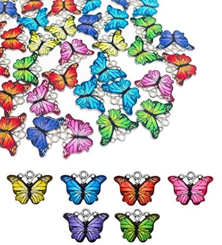 Zhiheng 50 Pack Alloy Butterfly Charms Monarch Butterfly Enamel Pendant Beads for Jewelry Making DIY Earring Necklace Bracelets Accessories Wine Charms - color: Multi