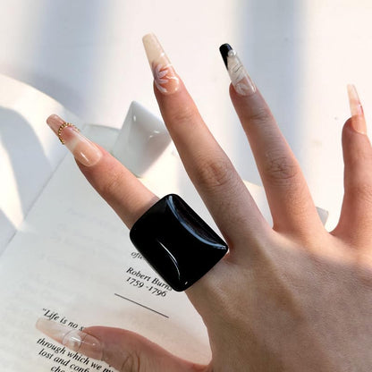 Resin Chunky Ring for Women Acrylic Chunky Geometric Irregular Rectangle Rings Big Multicolor Knuckle Plain Rings Fashion Y2k Statement Rings Cute Acrylic Chunky Ring Jewelry - color: Black