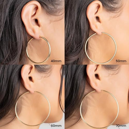 Barzel 18K Gold Plated Endless Hoop Earrings, 3mm Thick, High Polish Finish, Tarnish Free - size: 40 millimeters