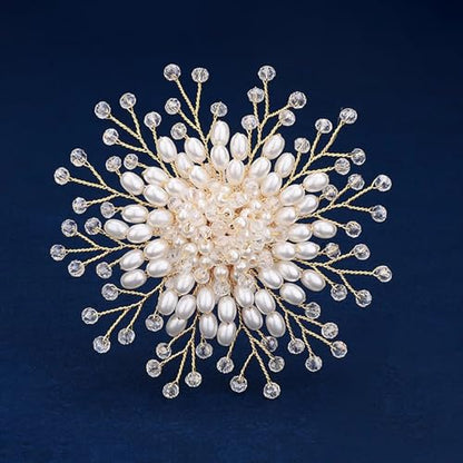 Flower White Pearl Brooch Pin for Women | Striking Large Pearl Flower Beads Statement Costume Pin Graceful Wedding Anniversary Prom Jewelry Gifts - style: Pearl1