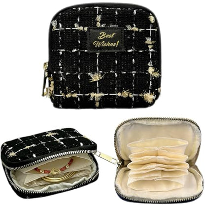Small Travel Jewelry Case Portable Organizer Gift For Friend(Quilted Black) - color: Quilted Black