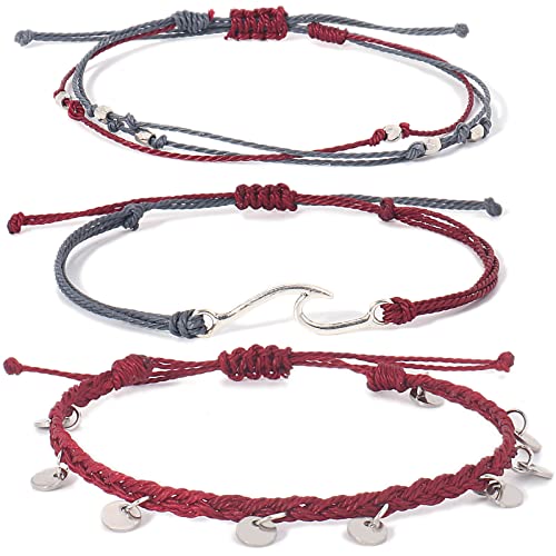 Waterproof String Anklets Cute Beaded Ankle Bracelets Beach Wave Anklet Stainless Steel Coin Boho Ankle Jewelry for Women - color: Wine